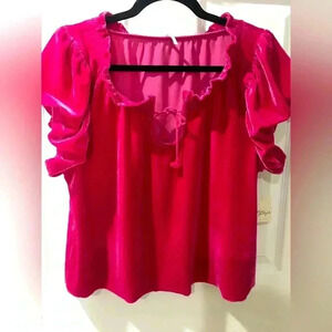 Pink velvet free people top, crop style and cap sleeves, new